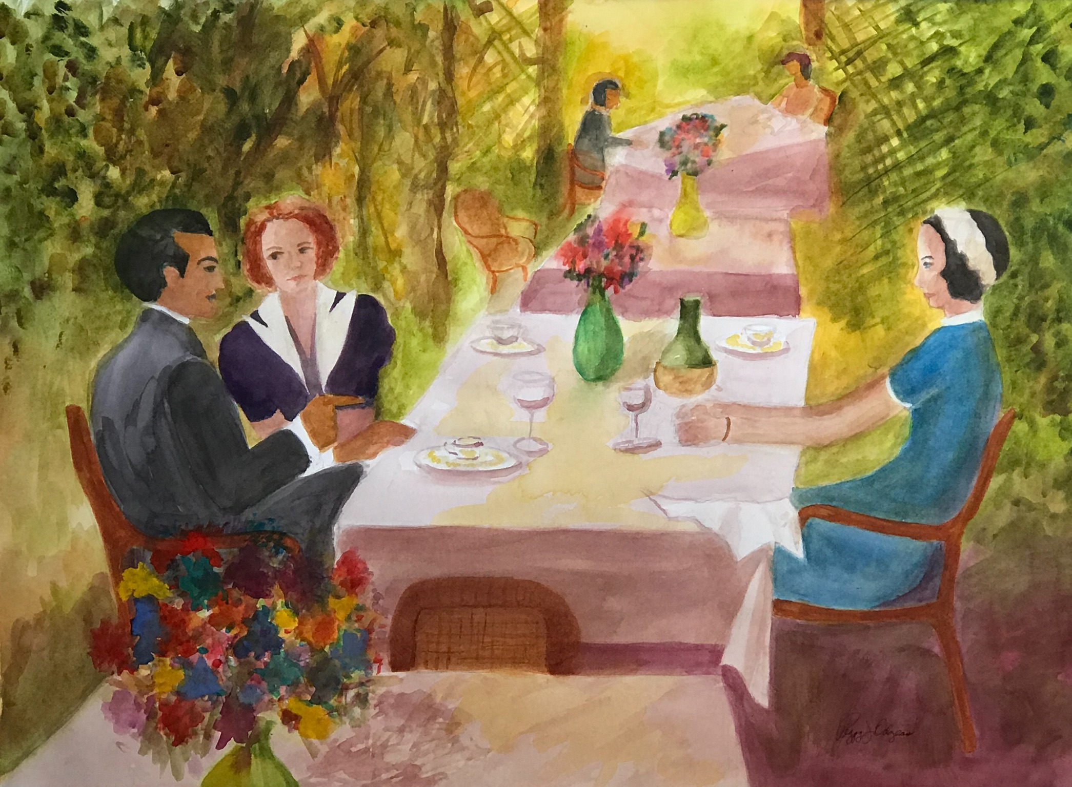 Luncheon Party by Peggy Odgers.  Watercolor on paper.