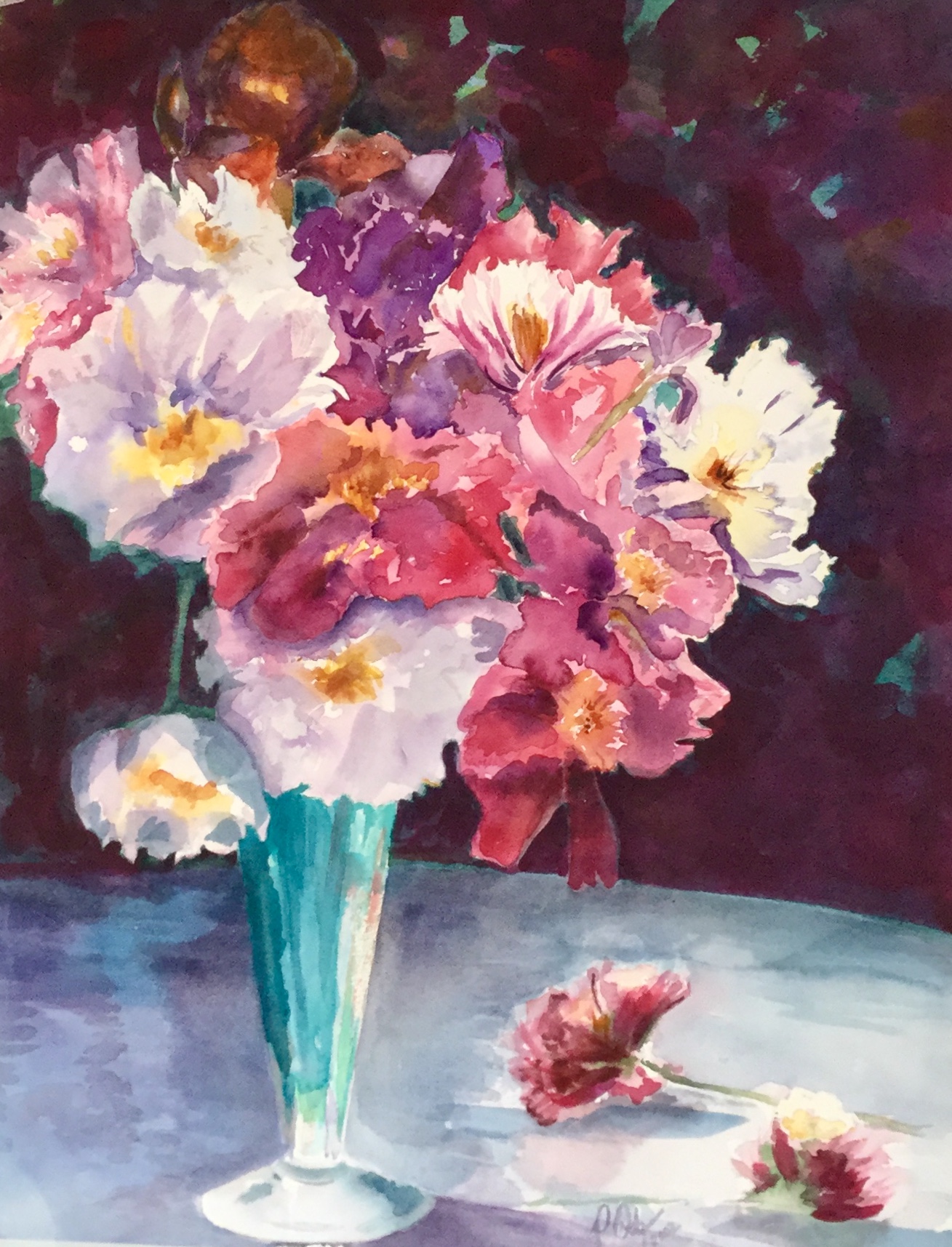 Flowers in a Vase by Peggy Odgers.  Watercolor on paper.